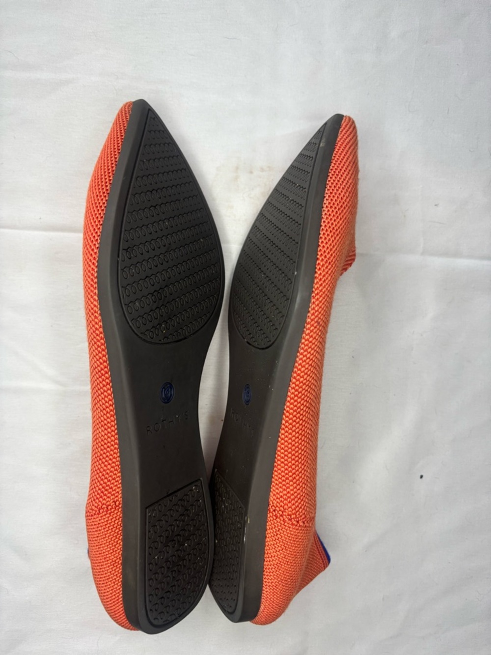 Rothy's The Point Ballet Flats- Permission Orange with Blue Trim- Retired & Rare - Picture 9 of 12